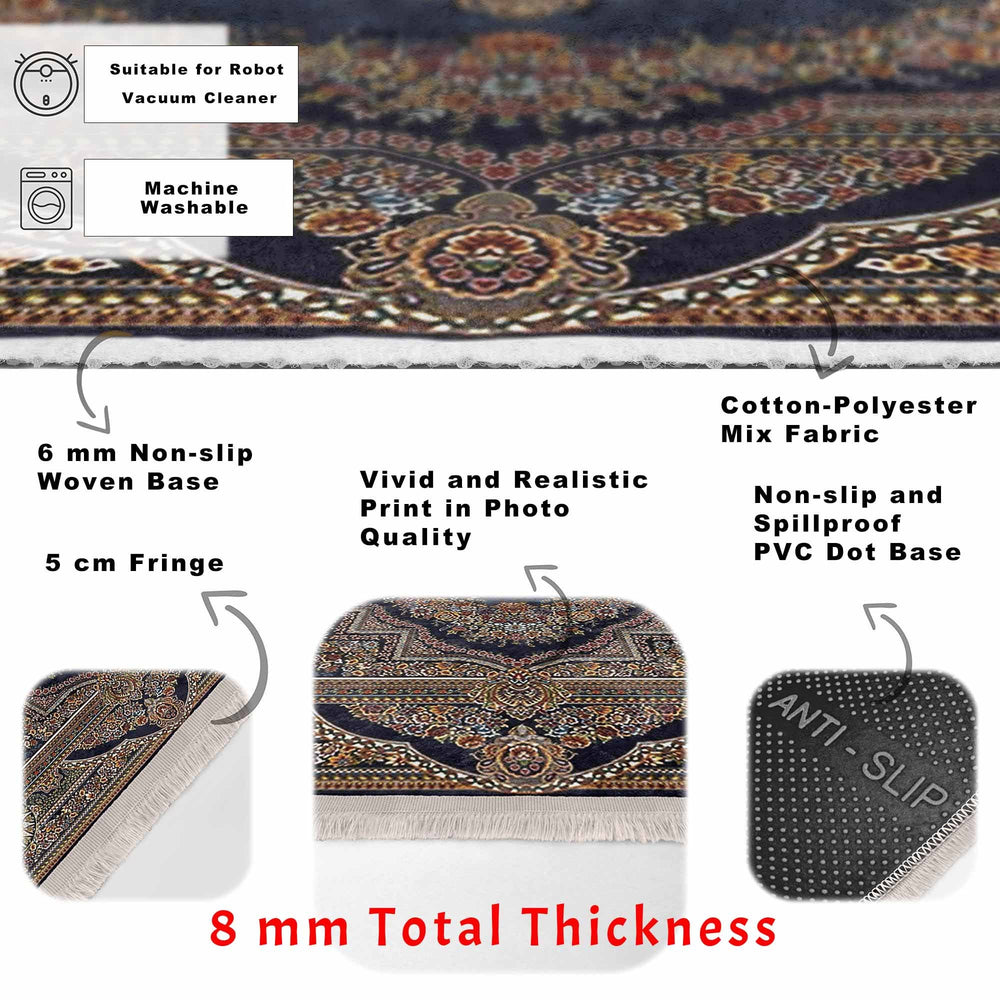 Ottoman Style Rug|Worn Looking Farmhouse Carpet|Machine-Washable Fringed Non-Slip Rug|Ethnic Multi-Purpose Anti-Slip Rustic Geometric Carpet