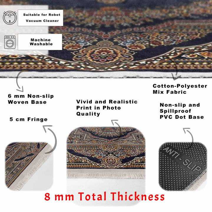 Ottoman Style Rug|Worn Looking Farmhouse Carpet|Machine-Washable Fringed Non-Slip Rug|Ethnic Multi-Purpose Anti-Slip Rustic Geometric Carpet