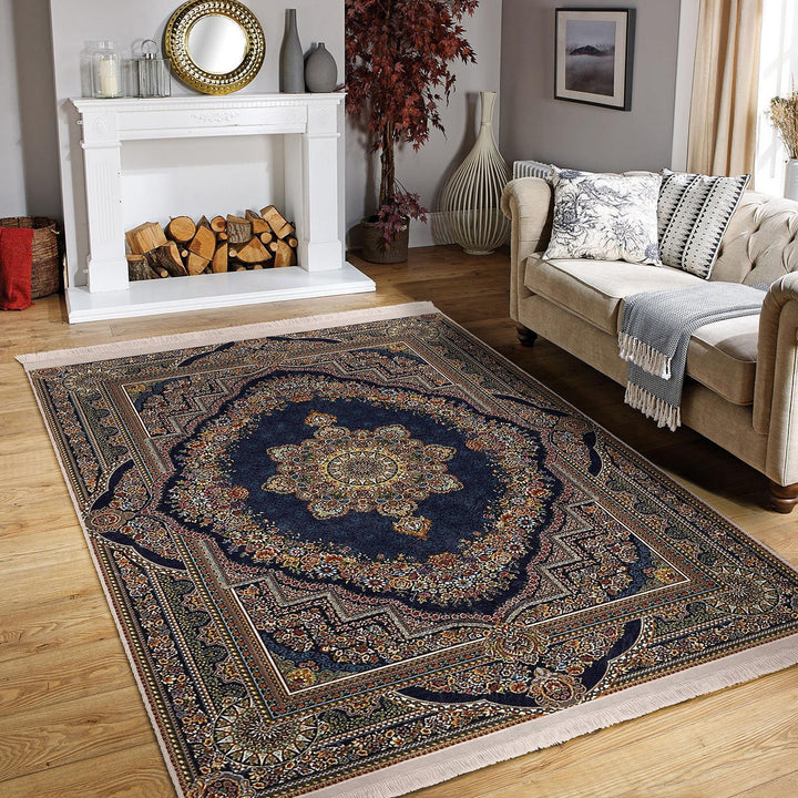 Ottoman Style Rug|Worn Looking Farmhouse Carpet|Machine-Washable Fringed Non-Slip Rug|Ethnic Multi-Purpose Anti-Slip Rustic Geometric Carpet