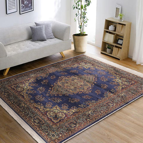 Oushak Pattern Rug|Ethnic Design Avangarde Carpet|Machine-Washable Fringed Non-Slip Rug|Multi-Purpose Anti-Slip Rustic Ottoman Carpet