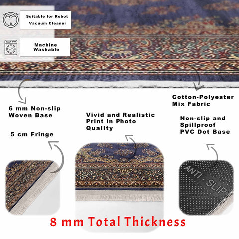 Oushak Pattern Rug|Ethnic Design Avangarde Carpet|Machine-Washable Fringed Non-Slip Rug|Multi-Purpose Anti-Slip Rustic Ottoman Carpet