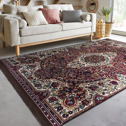 Ottoman Style Rug|Rustic Design Farmhouse Carpet|Machine-Washable Fringed Non-Slip Rug|Ethnic Multi-Purpose Anti-Slip Avangarde Carpet