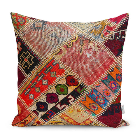 Kilim Pattern Pillow Cover|Rug Design Cushion Case|Rustic Oriental Pillow Case|Ethnic Home Decor|Patchwork Style Anatolian Outdoor Pillowtop