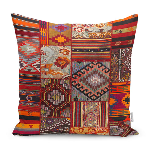 Kilim Pattern Pillow Cover|Rug Design Cushion Case|Rustic Oriental Pillow Case|Ethnic Home Decor|Patchwork Style Anatolian Outdoor Pillowtop