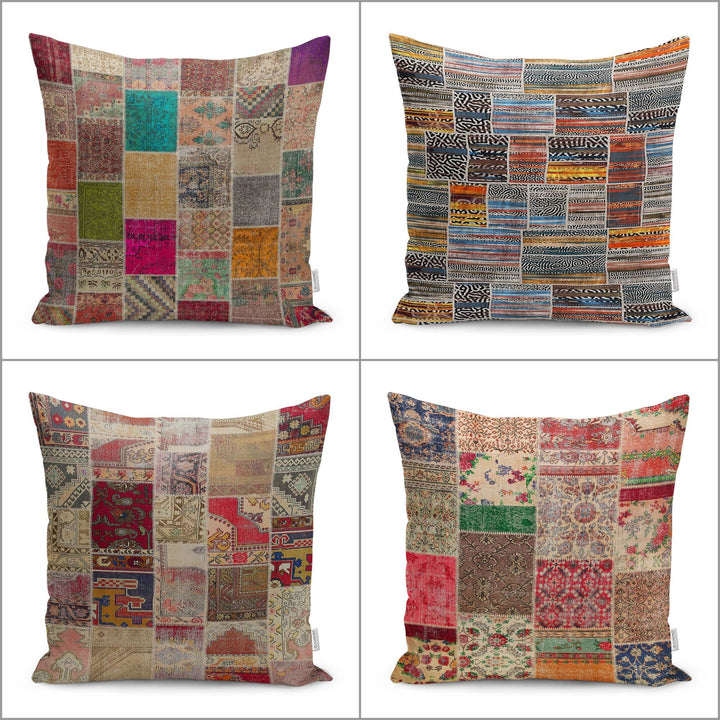 Kilim Pattern Pillow Cover|Rug Design Cushion Case|Abstract Patchwork Throw Pillow Case|Ethnic Home Decor|Anatolian Rustic Outdoor Pillowtop