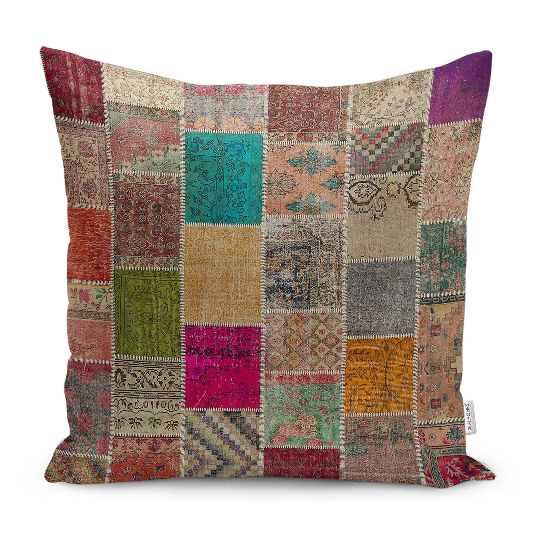 Kilim Pattern Pillow Cover|Rug Design Cushion Case|Abstract Patchwork Throw Pillow Case|Ethnic Home Decor|Anatolian Rustic Outdoor Pillowtop