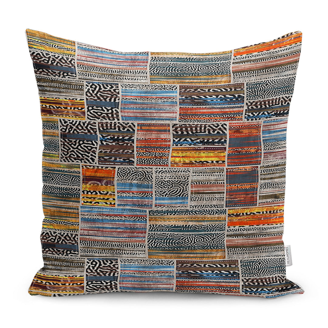 Kilim Pattern Pillow Cover|Rug Design Cushion Case|Abstract Patchwork Throw Pillow Case|Ethnic Home Decor|Anatolian Rustic Outdoor Pillowtop