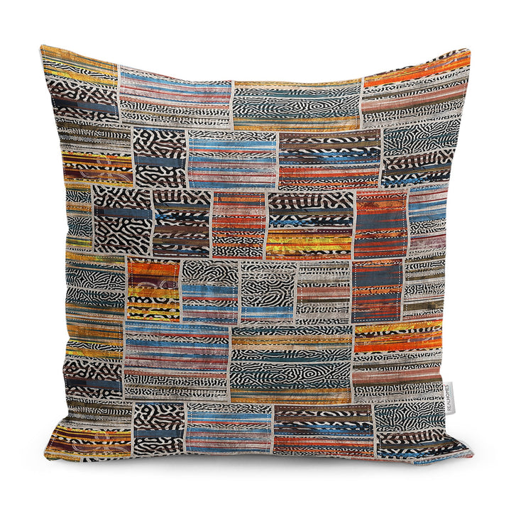 Kilim Pattern Pillow Cover|Rug Design Cushion Case|Abstract Patchwork Throw Pillow Case|Ethnic Home Decor|Anatolian Rustic Outdoor Pillowtop