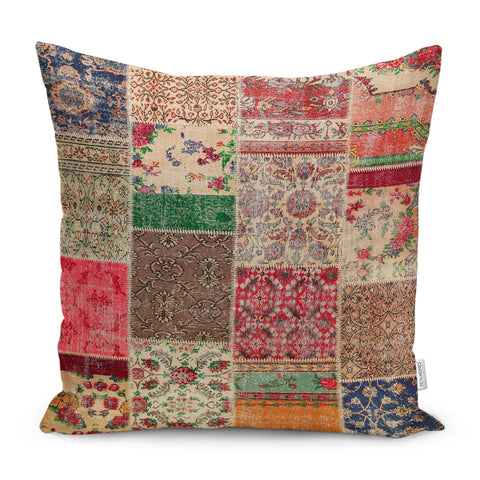 Kilim Pattern Pillow Cover|Rug Design Cushion Case|Abstract Patchwork Throw Pillow Case|Ethnic Home Decor|Anatolian Rustic Outdoor Pillowtop