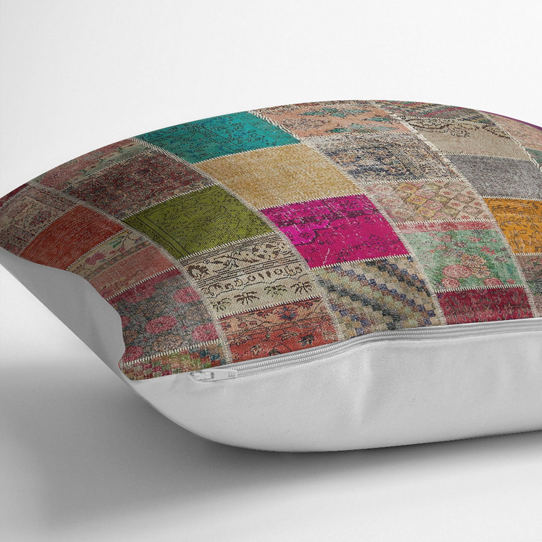 Kilim Pattern Pillow Cover|Rug Design Cushion Case|Abstract Patchwork Throw Pillow Case|Ethnic Home Decor|Anatolian Rustic Outdoor Pillowtop