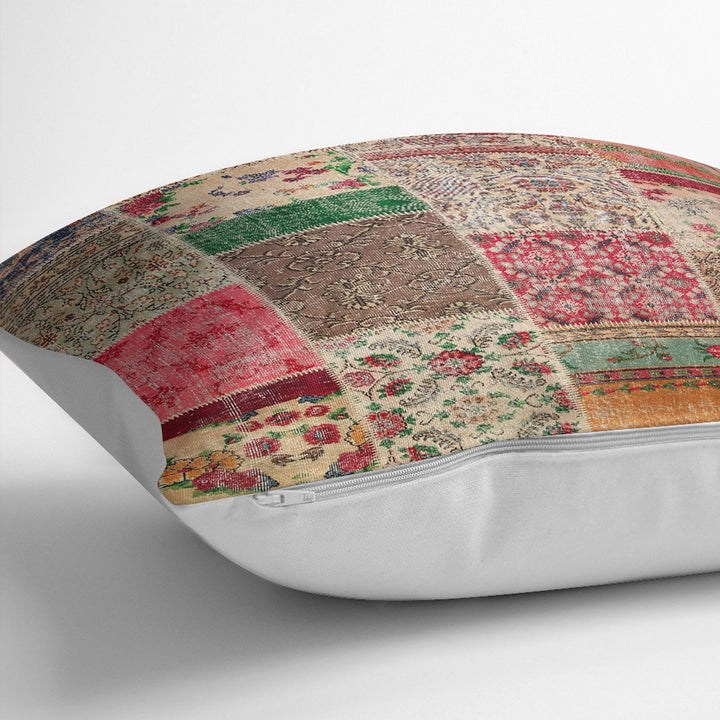 Kilim Pattern Pillow Cover|Rug Design Cushion Case|Abstract Patchwork Throw Pillow Case|Ethnic Home Decor|Anatolian Rustic Outdoor Pillowtop