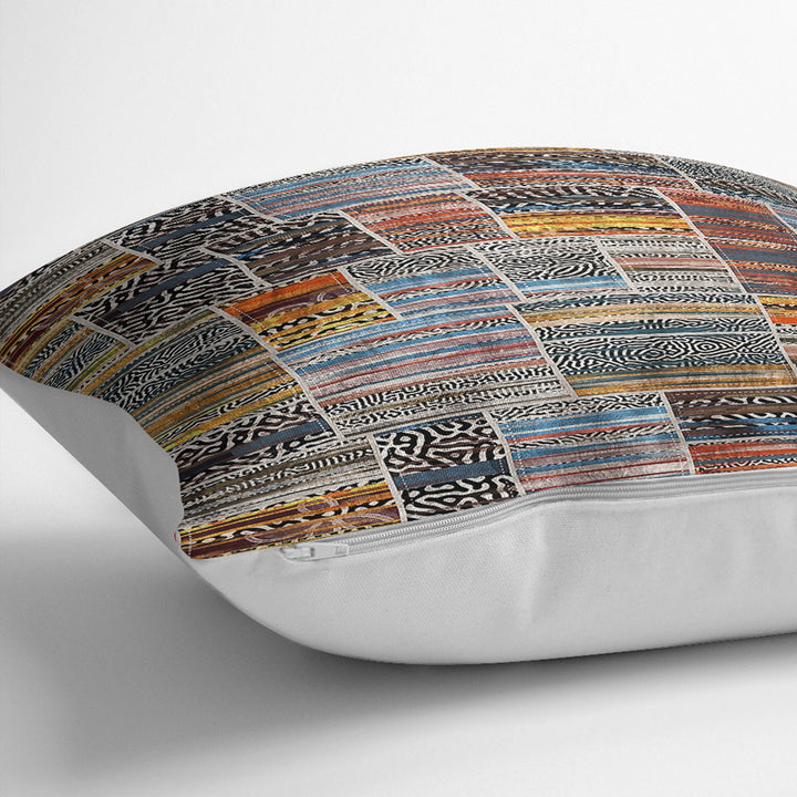 Kilim Pattern Pillow Cover|Rug Design Cushion Case|Abstract Patchwork Throw Pillow Case|Ethnic Home Decor|Anatolian Rustic Outdoor Pillowtop