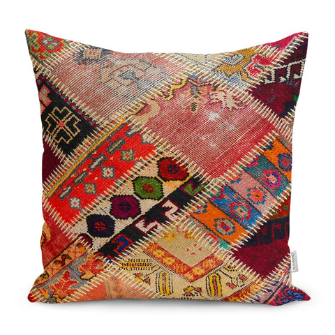 Kilim Pattern Pillow Cover|Ethnic Home Decor|Patchwork Style Anatolian Throw Pillowtop|Rug Design Outdoor Cushion Case|Housewarming Cushion