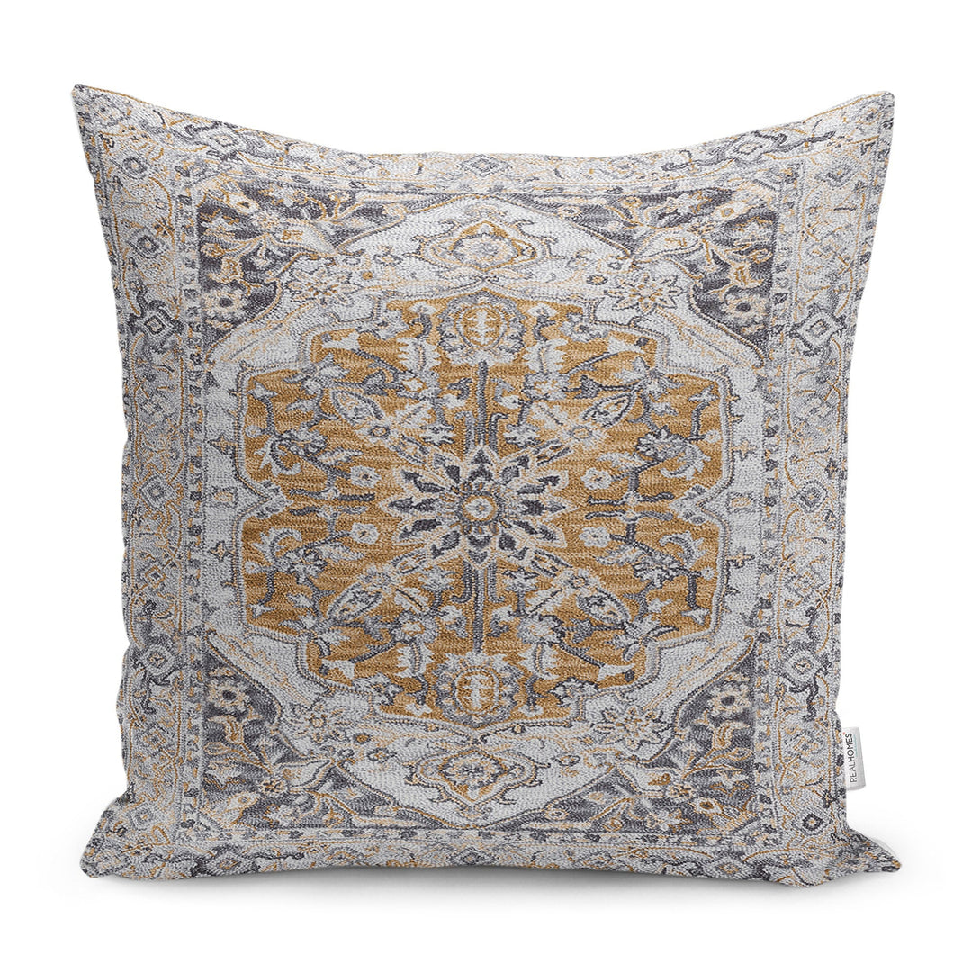 Worn Looking Pillow Case|Farmhouse Style Geometric Outdoor Pillowtop|Kilim Pattern Pillow Cover|Rug Design Cushion Case|Ethnic Home Decor