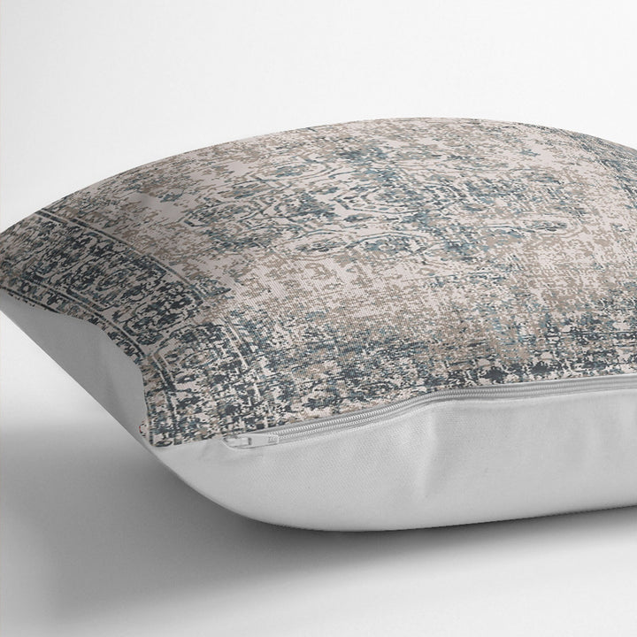 Worn Looking Pillow Case|Farmhouse Style Geometric Outdoor Pillowtop|Kilim Pattern Pillow Cover|Rug Design Cushion Case|Ethnic Home Decor