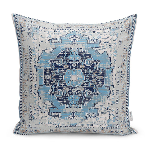 Kilim Pattern Pillow Cover|Rug Design Cushion Case|Vintage Looking Blue Pillow|Ethnic Home Decor|Farmhouse Style Geometric Outdoor Pillowtop