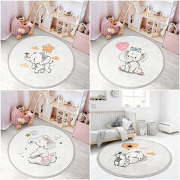 Elephant Round Rug|Non-Slip Round Carpet|Fringed Kid Room Circle Carpet|Elephant Area Rug|Animal Home Decor|Little Star Print Anti-Slip Mat