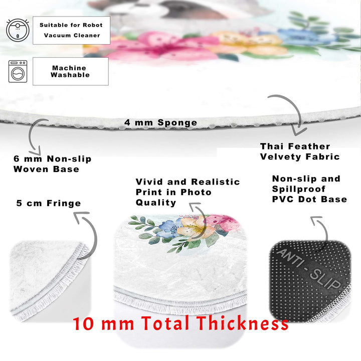 Cute Animal Round Rug|Non-Slip Round Carpet|Fringed Kid Room Circle Carpet|Raccoon Area Rug|Panda Home Decor|Owl, Bear Print Anti-Slip Mat