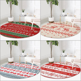 Christmas Round Rug|Winter Non-Slip Rug|Pixel Art Circle Carpet|Merry Xmas Round Rug|Pine Tree Xmas Deer|Snowflake Carpet|Multi-Purpose Mat