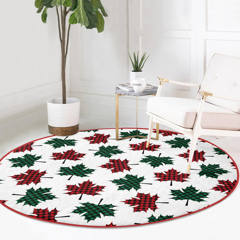 Winter Round Rug|Circle Non-Slip Rug|Pine Tree Round Carpet|Checkered Xmas Rug|Pine Tree Home Decor|Leaf Print Carpet|Multi-Purpose Mat
