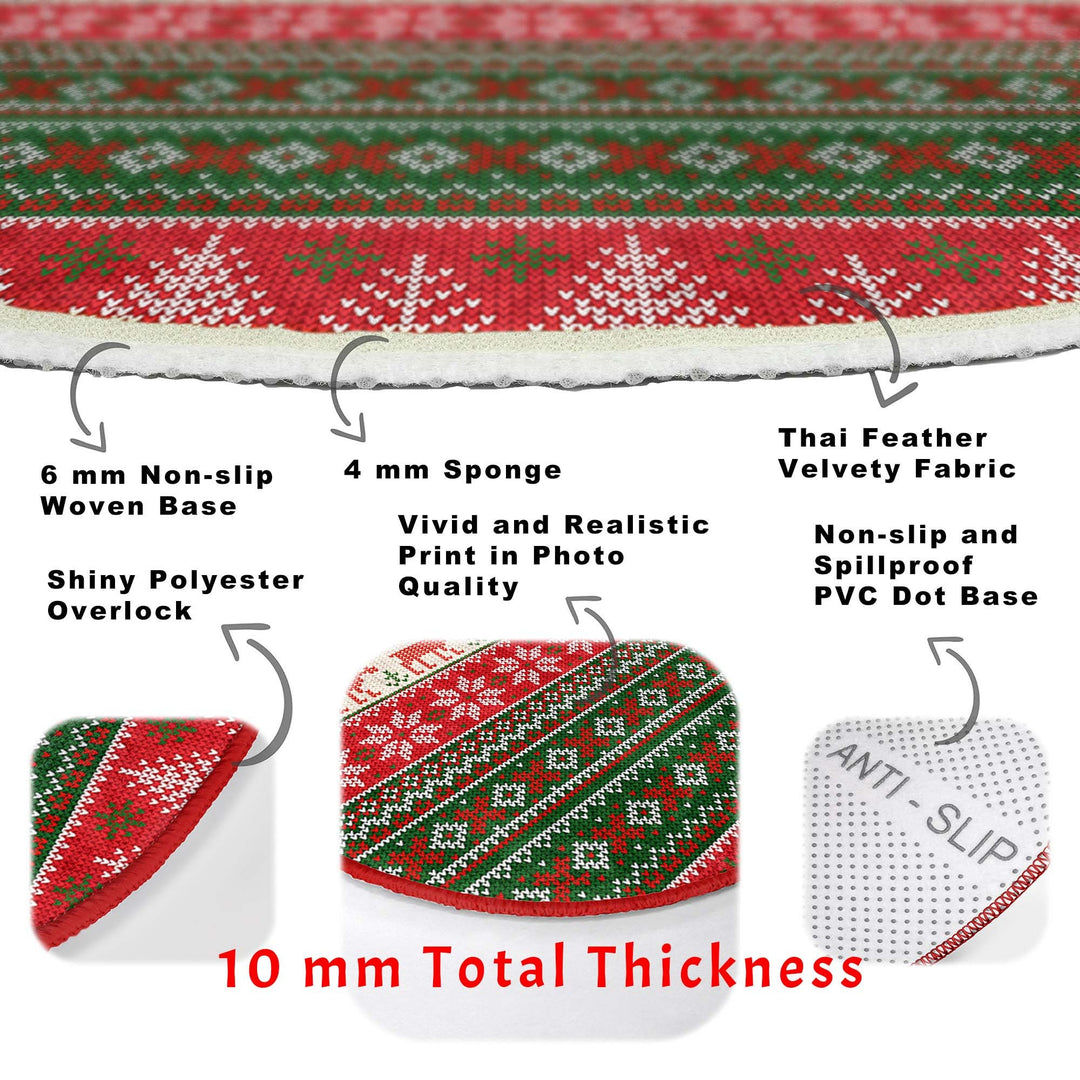 Winter Round Rug|Decorative Non-Slip Rug|Pixel Art Deer Carpet|Xmas Round Area Rug|Pine Tree Xmas Decor|Geometric Carpet|Multi-Purpose Mat