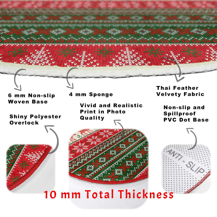 Winter Round Rug|Decorative Non-Slip Rug|Pixel Art Deer Carpet|Xmas Round Area Rug|Pine Tree Xmas Decor|Geometric Carpet|Multi-Purpose Mat