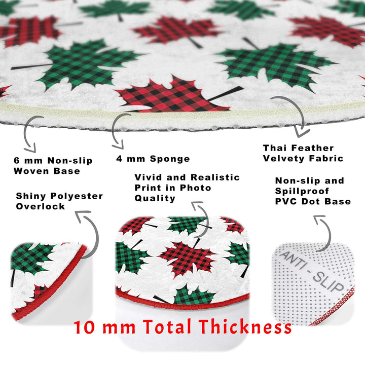 Winter Round Rug|Circle Non-Slip Rug|Pine Tree Round Carpet|Checkered Xmas Rug|Pine Tree Home Decor|Leaf Print Carpet|Multi-Purpose Mat