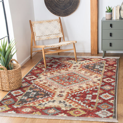 Kilim Pattern Rug|Ethnic Design Farmhouse Carpet|Machine-Washable Fringed Non-Slip Rug|Kilim Motif Multi-Purpose Anti-Slip Geometric Carpet