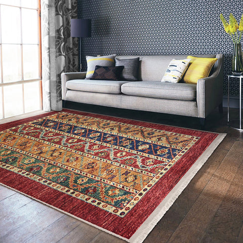 Kilim Pattern Rug|Anatolian Multi-Purpose Anti-Slip Geometric Carpet|Ethnic Design Farmhouse Carpet|Machine-Washable Fringed Non-Slip Rug