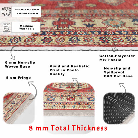 Kilim Pattern Rug|Rustic Design Farmhouse Carpet|Machine-Washable Fringed Non-Slip Rug|Ethnic Style Multi-Purpose Anti-Slip Geometric Carpet