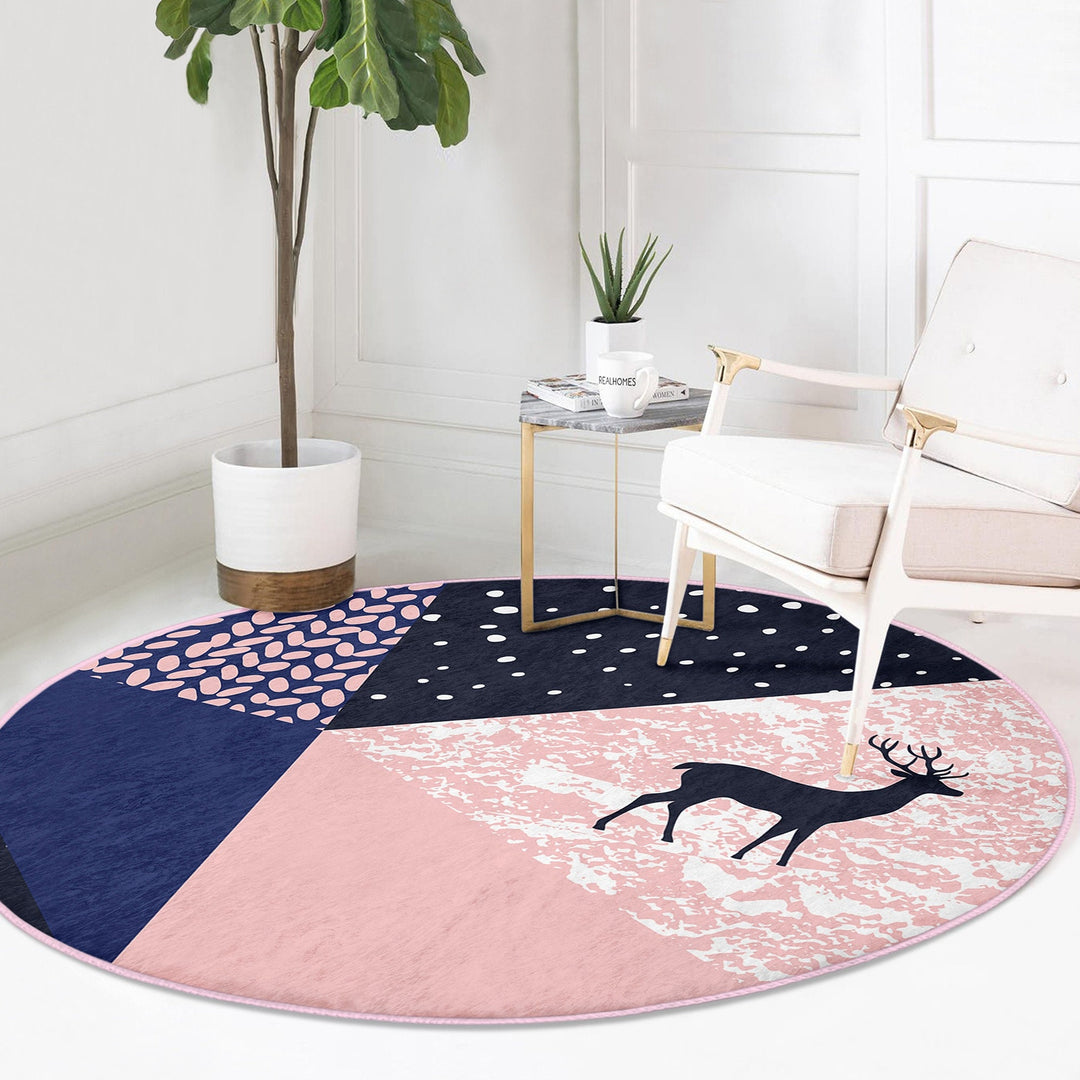 Christmas Round Rug|Winter Non-Slip Rug|Deer Circle Carpet|Abstract Decorative Xmas Rug|Tree Branch Decor|Xmas Deer Carpet|Multi-Purpose Mat