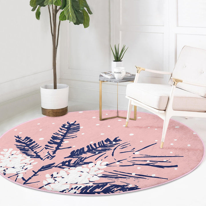 Christmas Round Rug|Winter Non-Slip Rug|Deer Circle Carpet|Abstract Decorative Xmas Rug|Tree Branch Decor|Xmas Deer Carpet|Multi-Purpose Mat