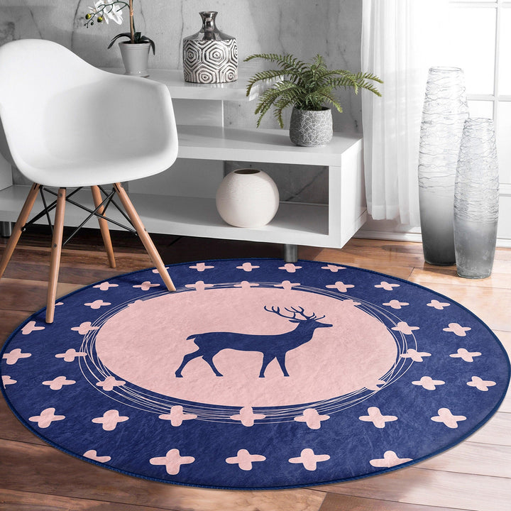Christmas Round Rug|Winter Non-Slip Rug|Deer Circle Carpet|Abstract Decorative Xmas Rug|Tree Branch Decor|Xmas Deer Carpet|Multi-Purpose Mat