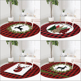 Christmas Circle Rug|Winter Round Carpet|Checkered Xmas Rug|Circle Non-Slip Rug|Xmas Deer Carpet|Buckhorn Home Decor|Decorative Floor Mat
