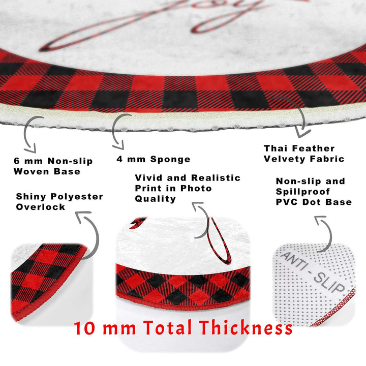 Christmas Circle Rug|Winter Round Carpet|Checkered Xmas Rug|Circle Non-Slip Rug|Xmas Deer Carpet|Buckhorn Home Decor|Joy, Believe Floor Mat