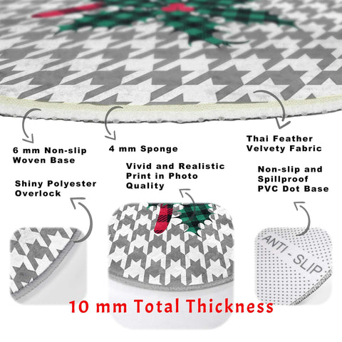 Winter Round Rug|Circle Non-Slip Rug|Cardinal Bird Round Carpet|Checkered Xmas Rug|Red Poinsettia Decor|Bird Print Carpet|Multi-Purpose Mat