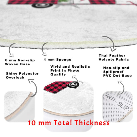 Christmas Circle Rug|Winter Round Carpet|Checkered Xmas Rug|Circle Non-Slip Rug|Merry Xmas Carpet|Deer Home Decor|Camper Print Area Mat