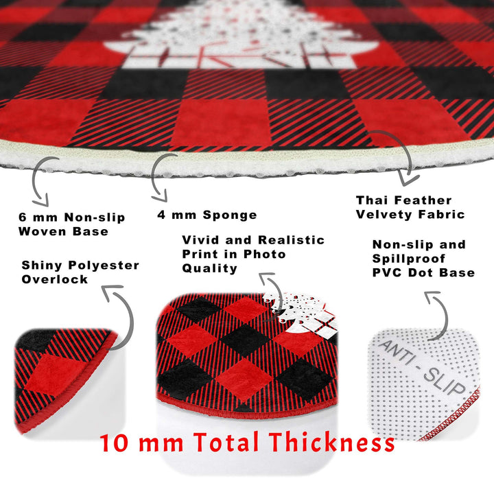 Xmas Round Rug|Winter Trend Carpet|Circle Non-Slip Rug|Pine Tree Carpet|Checkered Xmas Rug|Deer Home Decor|Merry Xmas Print Plaid Floor Mat