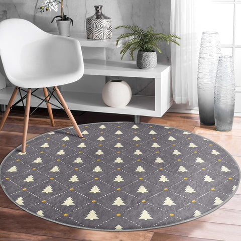 Winter Round Rug|Pine Tree Carpet|Xmas Non-Slip Rug|Xmas Circle Carpet|Geometric Decor|Farmhouse Area Mat|Winter Trend Rug|Multi-Purpose Mat