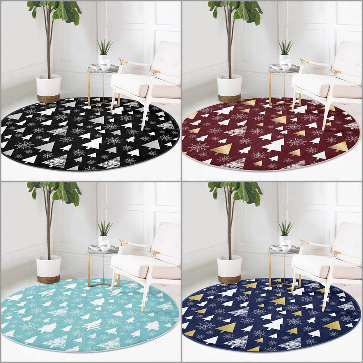 Winter Round Rug|Christmas Rug|Multi-Purpose Mat|Pine Tree Carpet|Xmas Non-Slip Rug|Xmas Circle Carpet|Geometric Decor|Farmhouse Area Mat