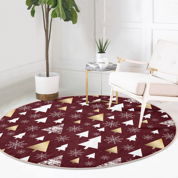 Winter Round Rug|Christmas Rug|Multi-Purpose Mat|Pine Tree Carpet|Xmas Non-Slip Rug|Xmas Circle Carpet|Geometric Decor|Farmhouse Area Mat