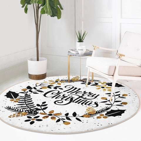 Christmas Round Rug|Winter Non-Slip Rug|Happy New Year Circle Carpet|Decorative Merry Xmas Rug|Floral Xmas Decor|Multi-Purpose Area Mat