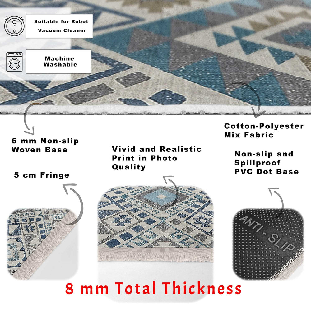 Rug Design Carpet|Aztec Print Fringed Anti-Slip Carpet|Southwestern Rug|Rustic Pattern Machine-Washable Non-Slip Rug|Ethnic Geometric Decor