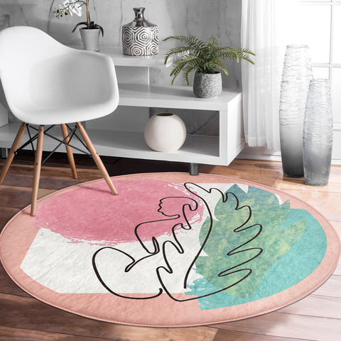 Onedraw Round Rug|Non-Slip Round Carpet|Onedraw Circle Rug|Abstract Area Rug|Abstract Woman And Leaf Home Decor|Decorative Multi-Purpose Mat
