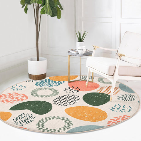 Abstract Round Rug|Non-Slip Round Carpet|Abstract Shapes Rug|Boho Area Rug|Colorful Home Decor|Decorative Modern Style Multi-Purpose Carpet