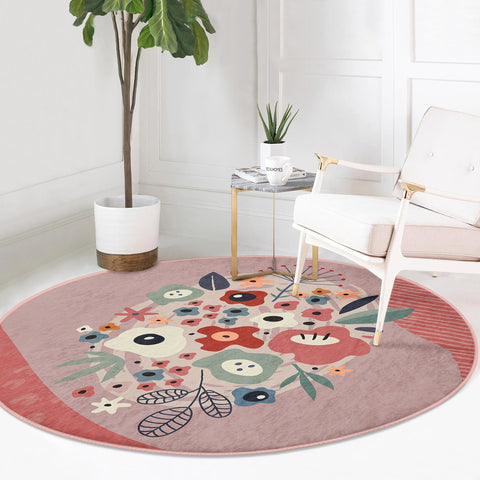 Abstract Round Rug|Non-Slip Round Carpet|Floral Circle Carpet|Abstract Area Rug|Onedraw Floral Home Decor|Decorative Multi-Purpose Mat