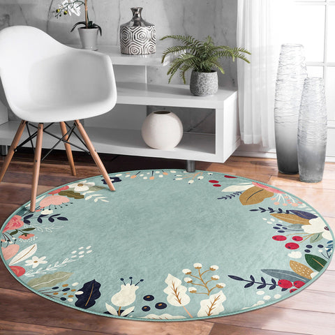 Abstract Round Rug|Non-Slip Round Carpet|Floral Circle Carpet|Abstract Area Rug|Onedraw Floral Home Decor|Decorative Multi-Purpose Mat