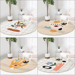 Abstract Round Rug|Non-Slip Round Carpet|One Eye Circle Rug|Hand Print Area Rug|Floral Home Decor|Decorative Farmhouse Multi-Purpose Mat