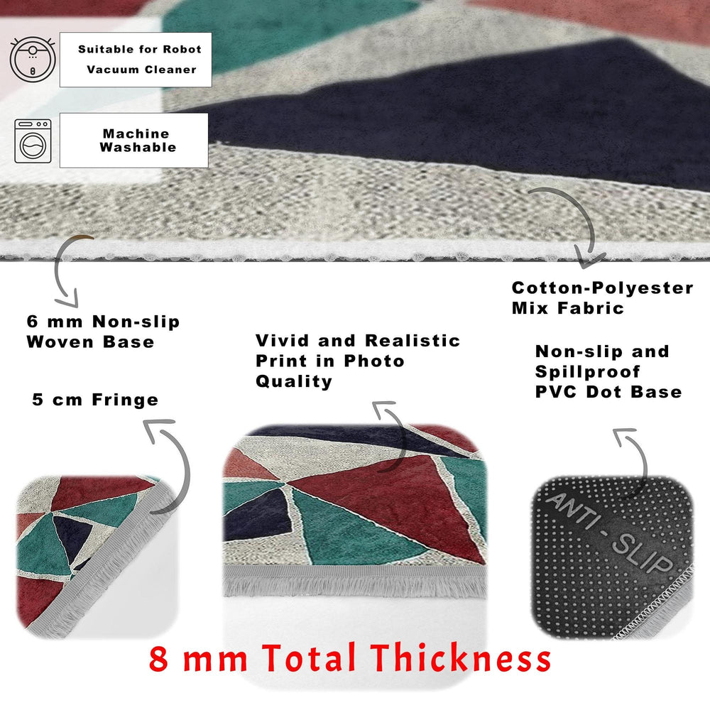 Abstract Area Rug|Triangle Motif Rug|Machine-Washable Fringed Non-Slip Rug|Triangles Multi-Purpose Anti-Slip Carpet|Triangular Area Rug