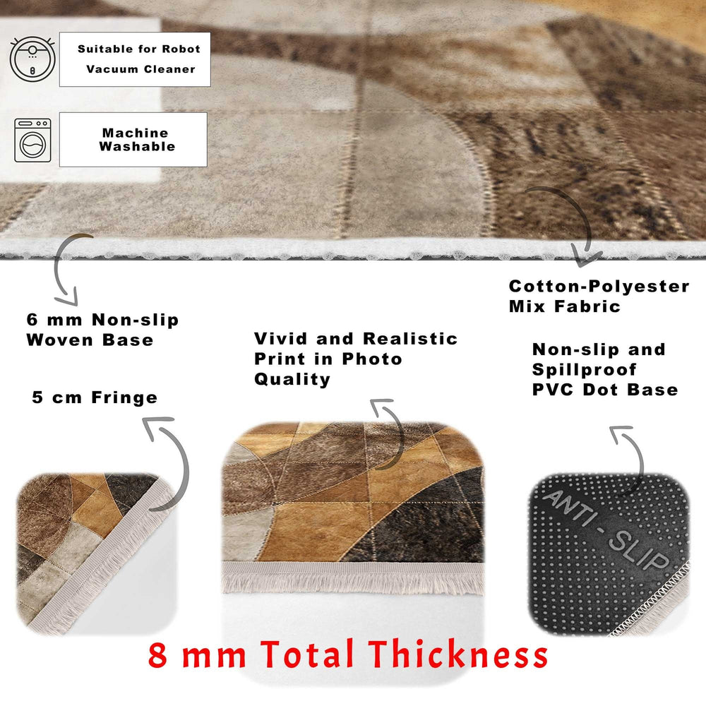 Abstract Area Rug|Brown Beige Carpet|Machine-Washable Fringed Non-Slip Rug|Stylish Multi-Purpose Anti-Slip Carpet|Bohemian Living Room Rug